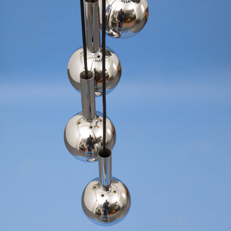 Lampe en cascade à 10 boules en chrome - années 60