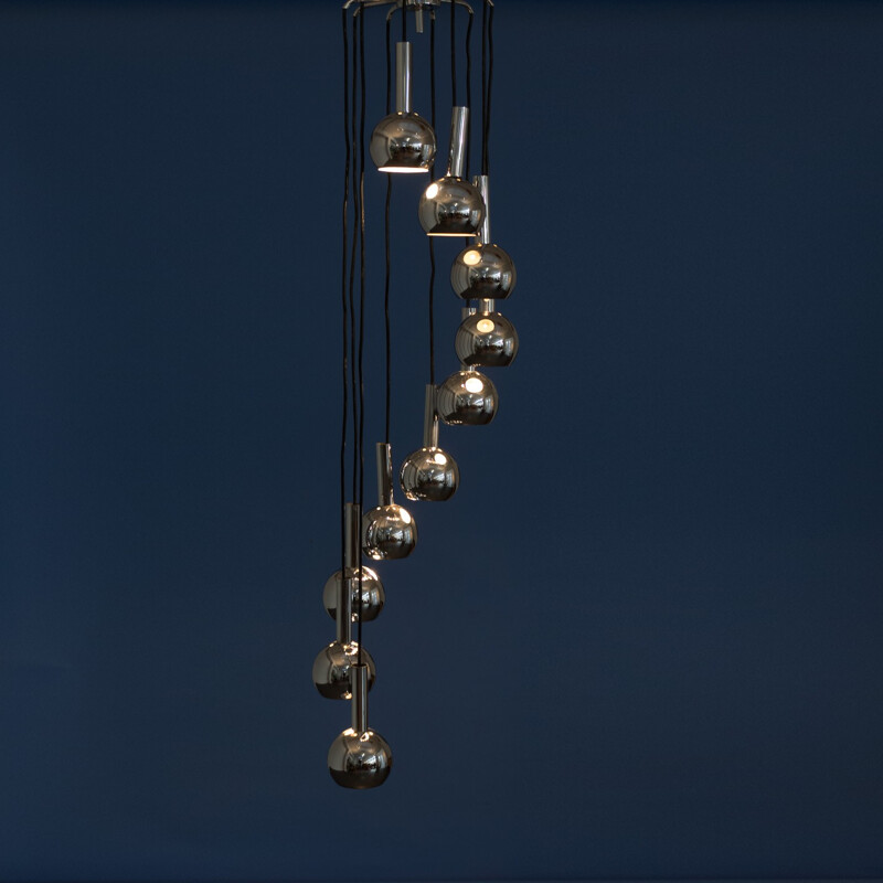 Lampe en cascade à 10 boules en chrome - années 60