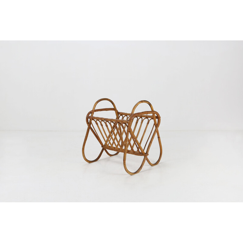 Vintage rattan magazine holder, 1950s