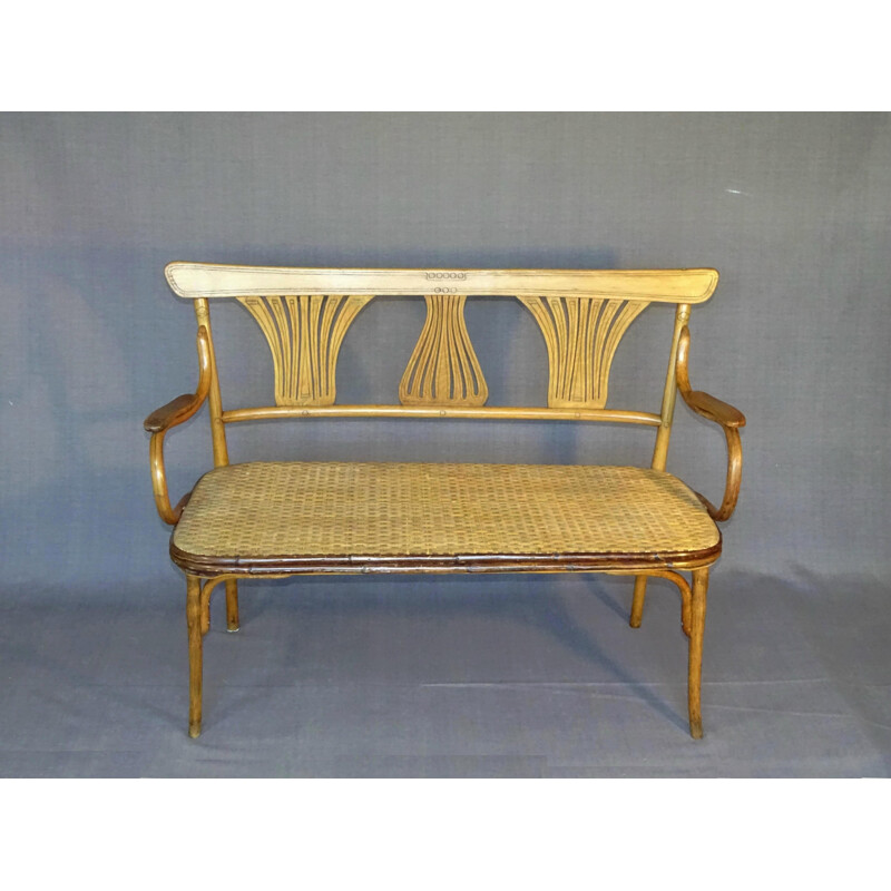 Vintage Art Nouveau bentwood bench by Kohn, 1905