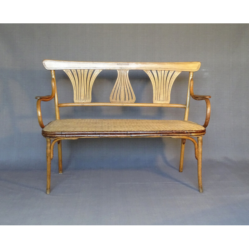 Vintage Art Nouveau bentwood bench by Kohn, 1905