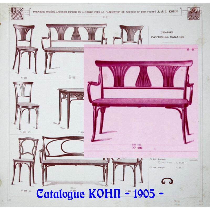 Vintage Art Nouveau bentwood bench de Kohn, 1905