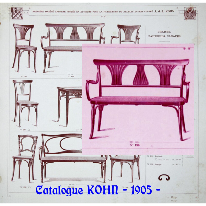 Vintage Jugendstil-Bank aus gebogenem Holz von Kohn, 1905