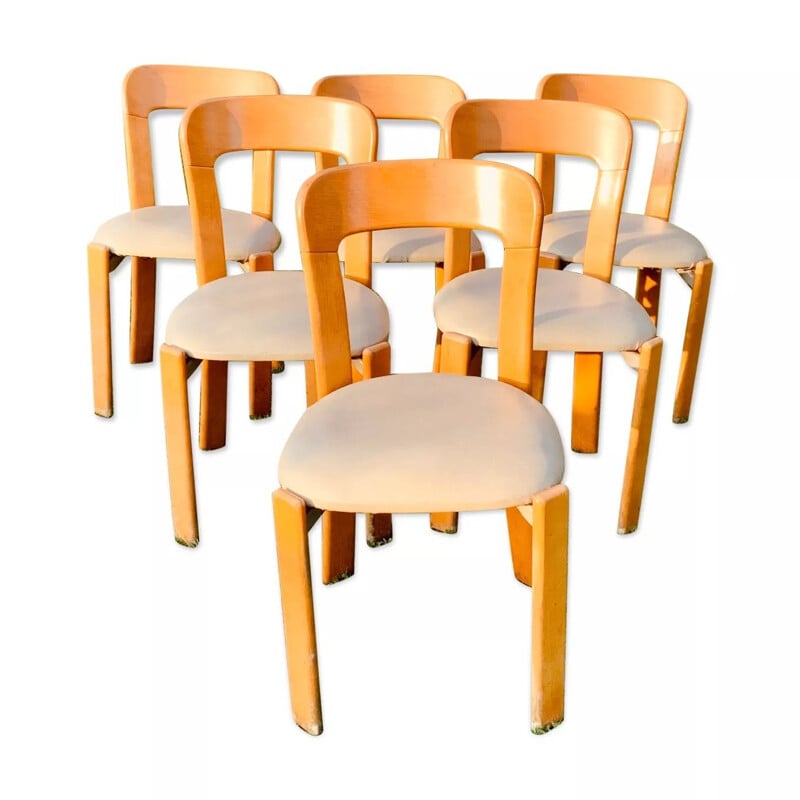 Set of 6 vintage wood and imitation chairs, 1960