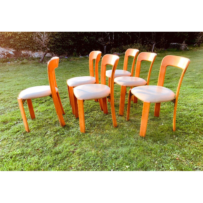 Set of 6 vintage wood and imitation chairs, 1960