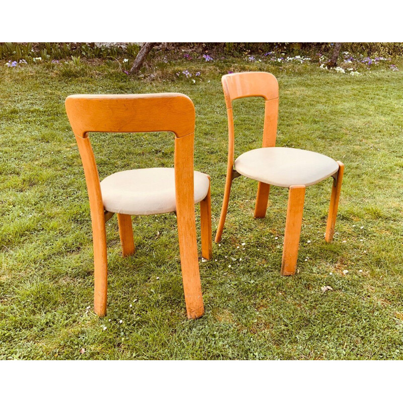 Conjunto de 6 cadeiras de madeira vintage e imitação, 1960
