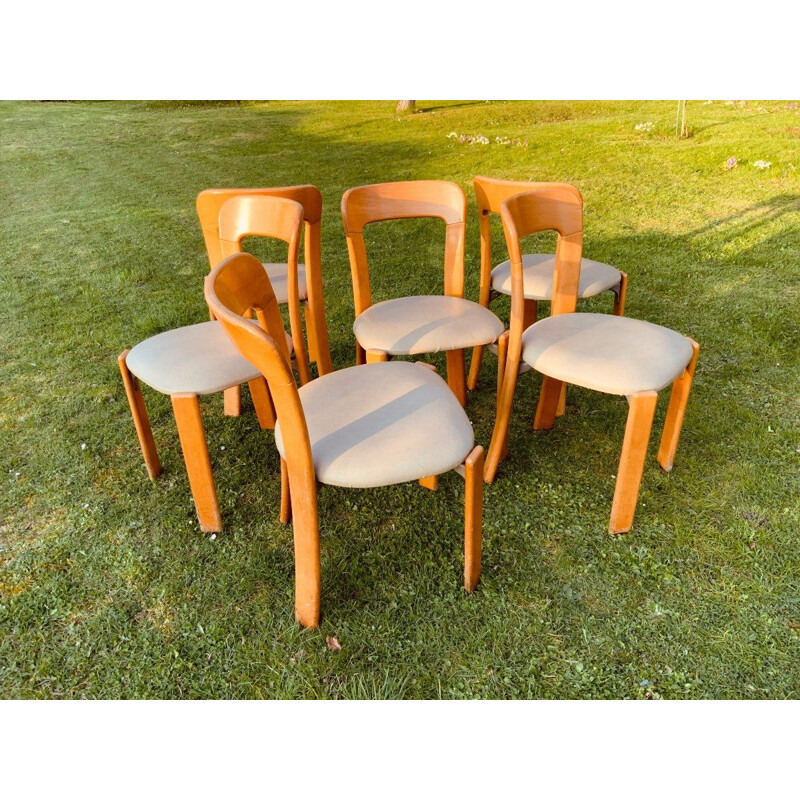 Set of 6 vintage wood and imitation chairs, 1960