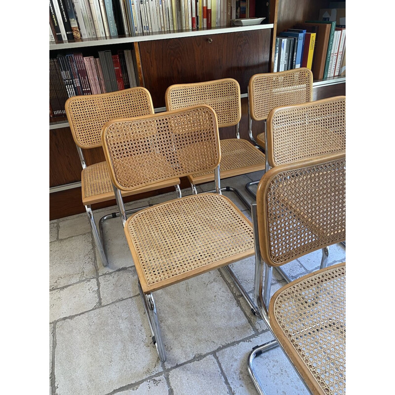 Set of 6 vintage Cesca chairs in blond beechwood by Marcel Breuer, 1980