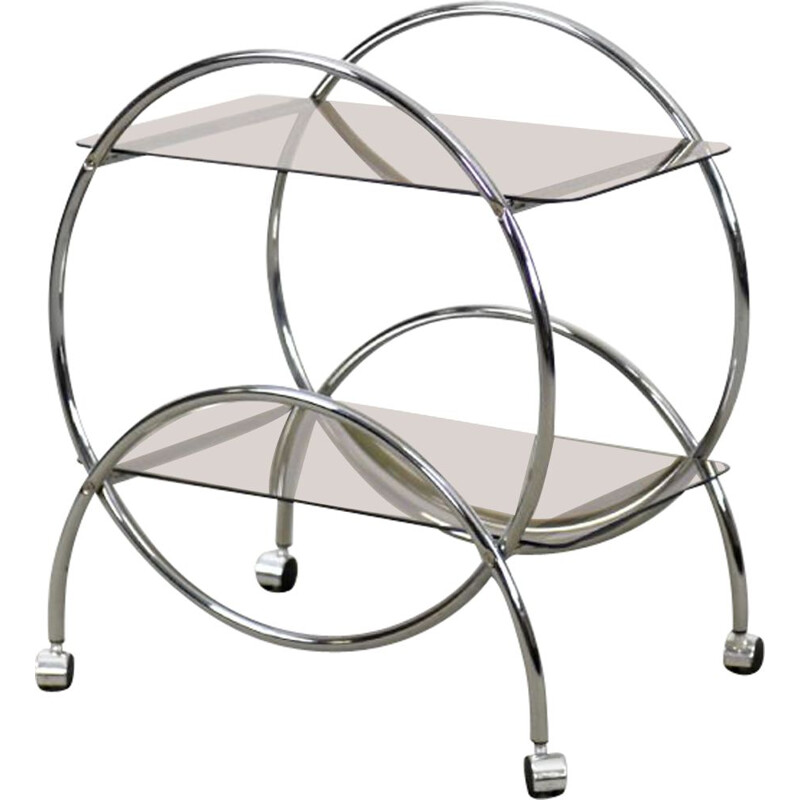 Vintage Art Deco bar cart in chrome and smoked glass by Ikea, Sweden 1970