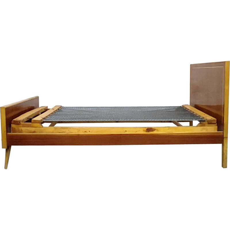 Mid century beech wood bed, Spain 1950s