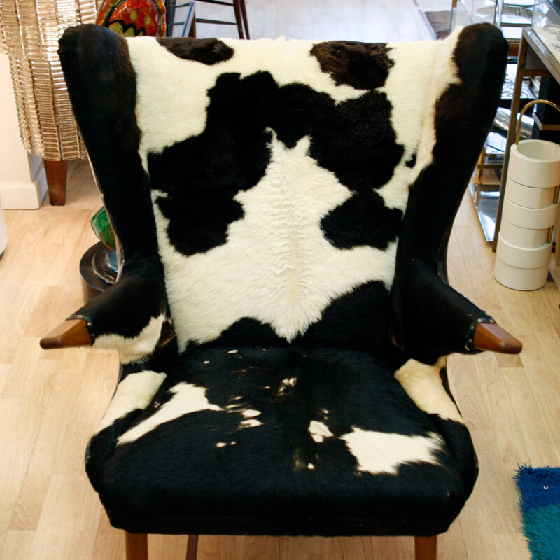 Vintage cowhide armchair by Svend Skipper, 1950