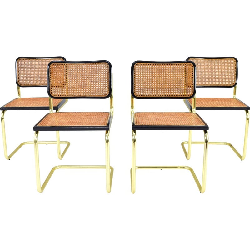 Set of 4 mid century beech wood Cesca B32 chairs by Marcel Breuer, Italy 1970s