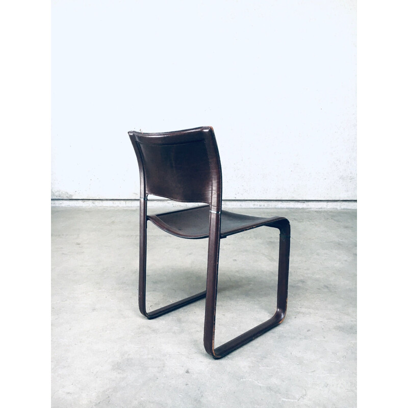 Italian vintage leather dining chair by Tito Agnoli for Matteo Grassi, 1970s