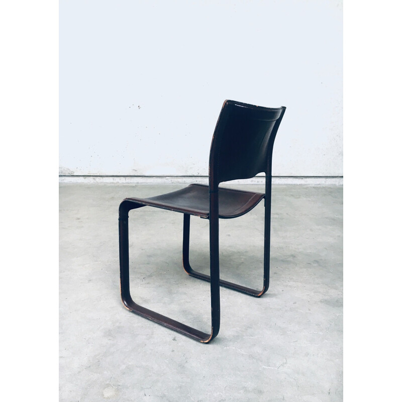 Italian vintage leather dining chair by Tito Agnoli for Matteo Grassi, 1970s