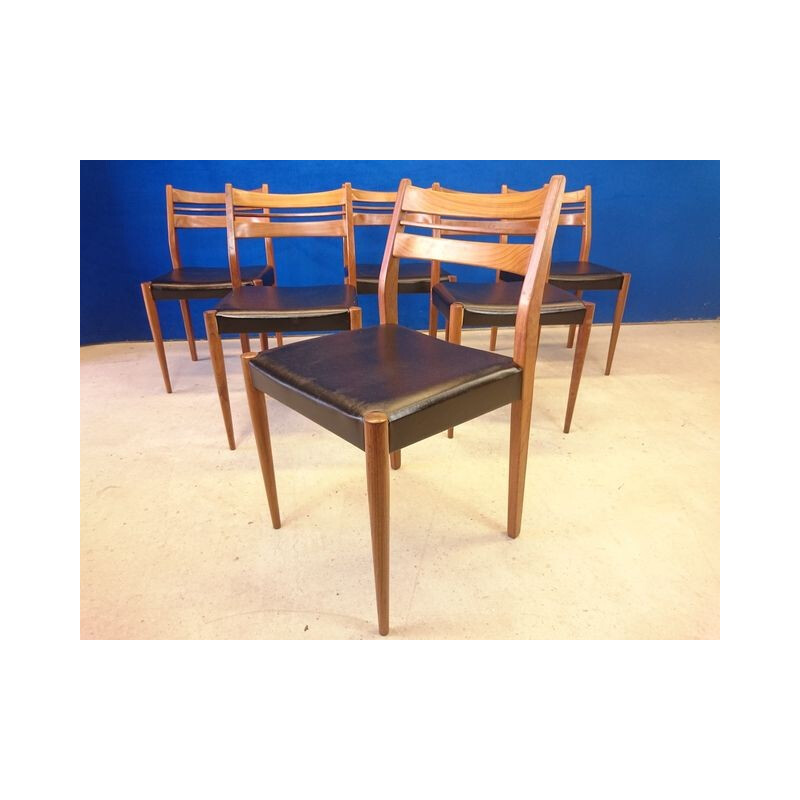 Chaises vintage scandinaves teck et simili cuir - 1950