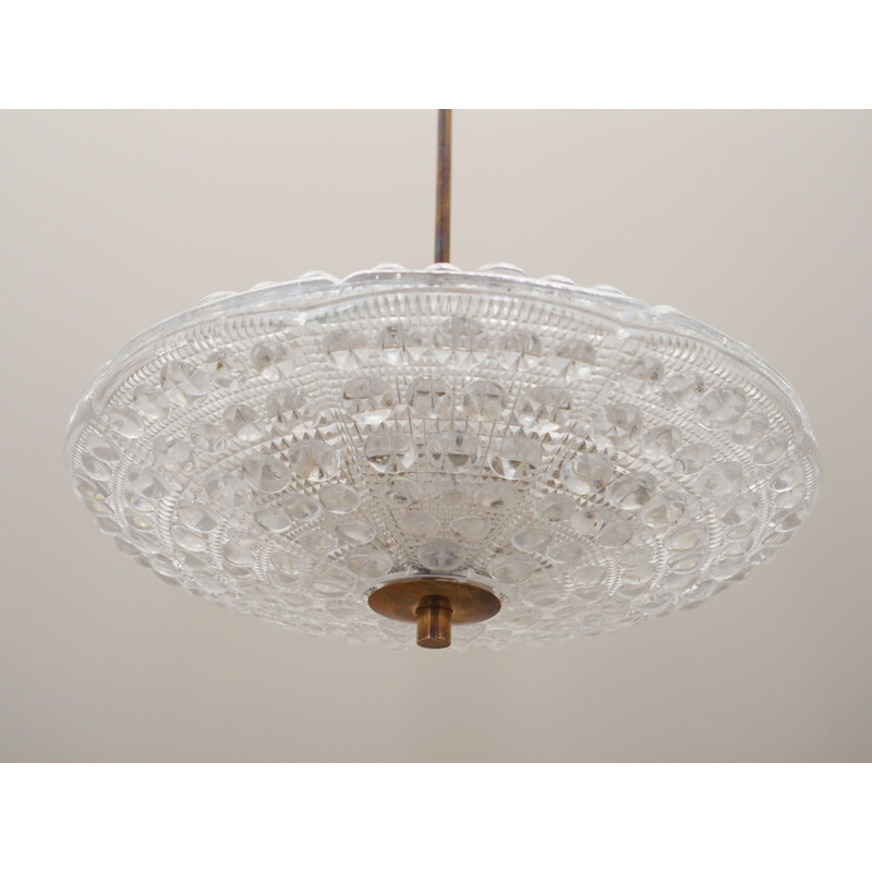 Lampadario vintage in ottone e vetro di Carl Fagerlund per Orrefors, Svezia 1960