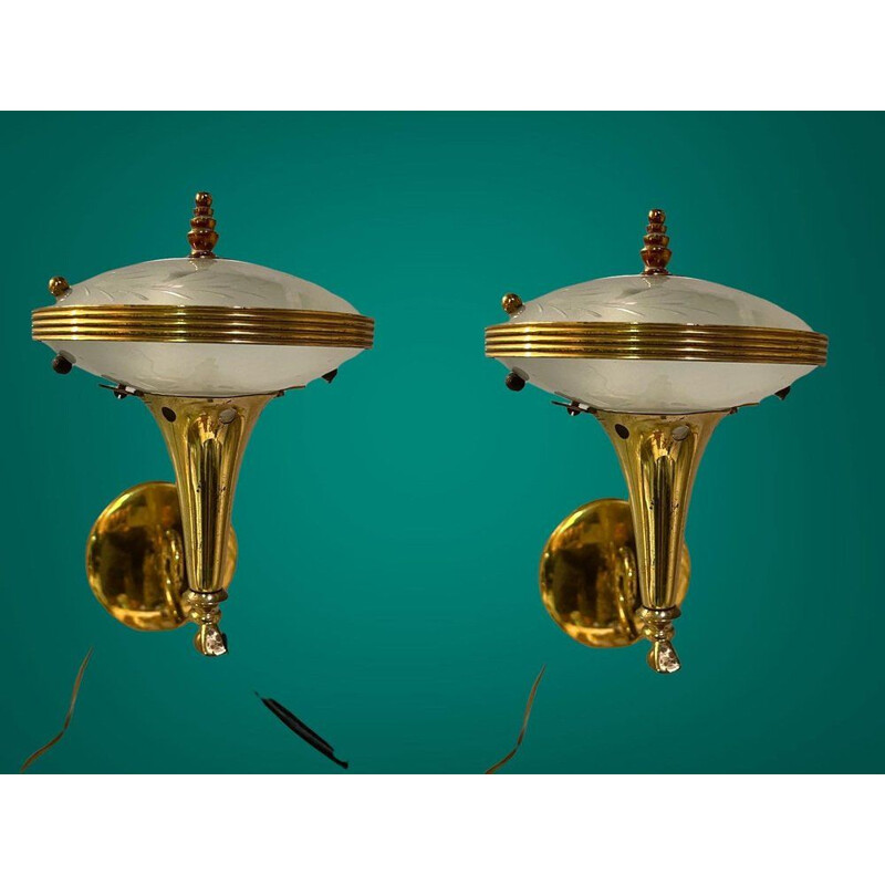 Pair of vintage Italian wall lamps by Pietro Chiesa for Fontana Arte, 1940s