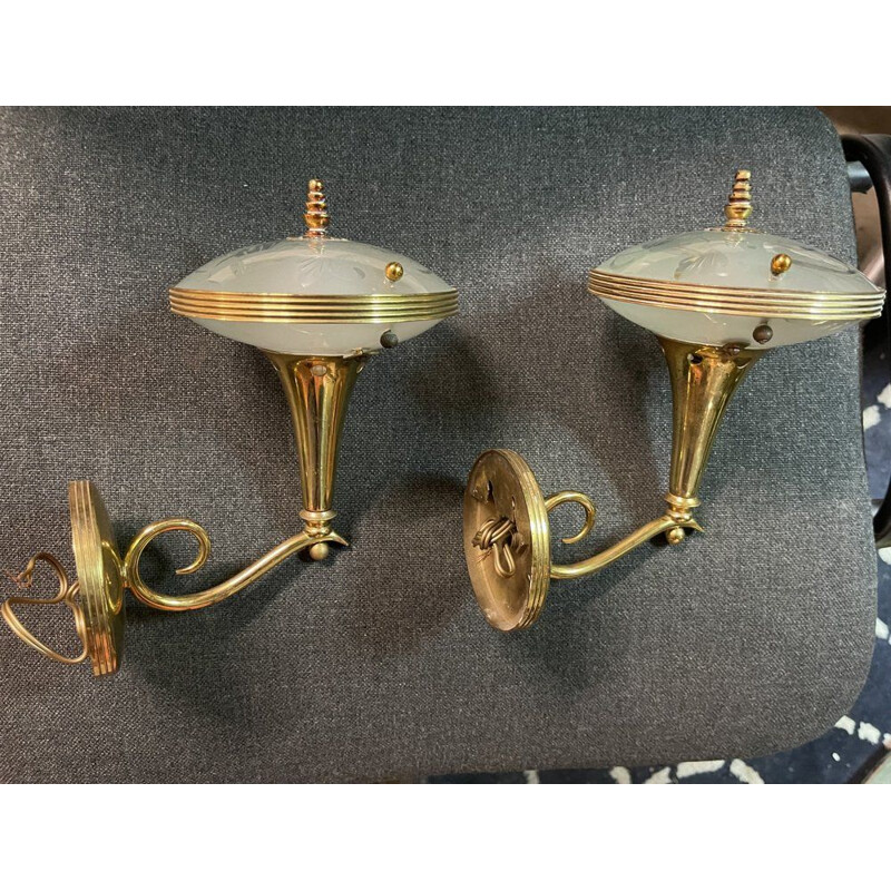 Pair of vintage Italian wall lamps by Pietro Chiesa for Fontana Arte, 1940s