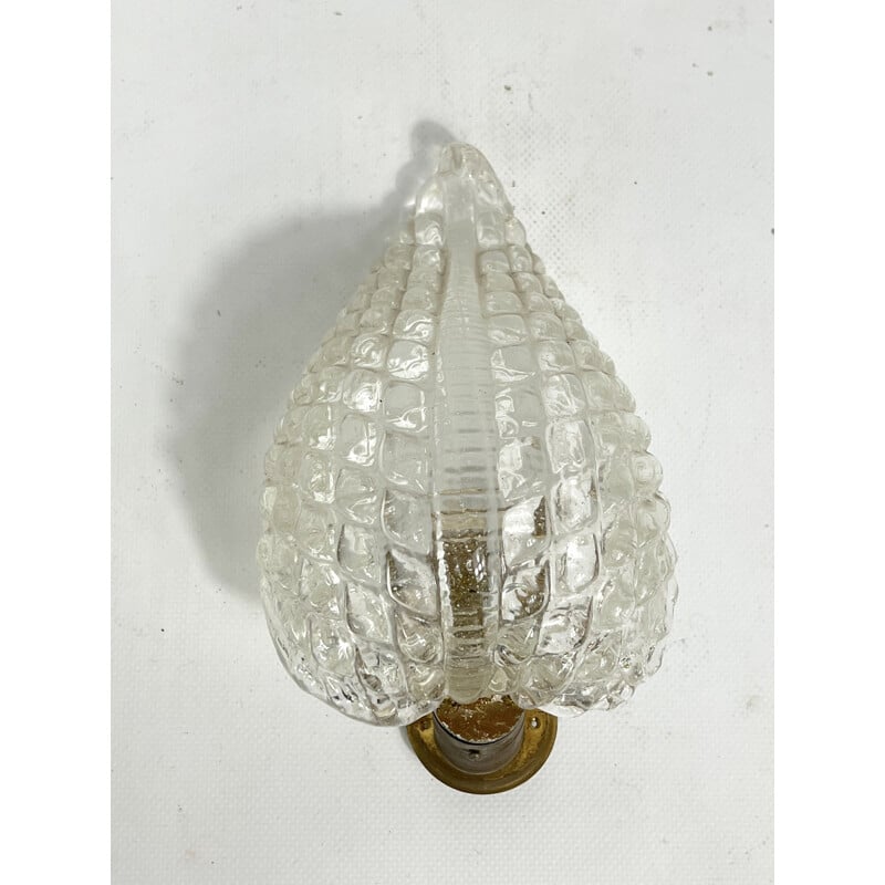 Pair of vintage art deco wall lamp in transparent murano glass by Ercole Barovier, Italy 1940
