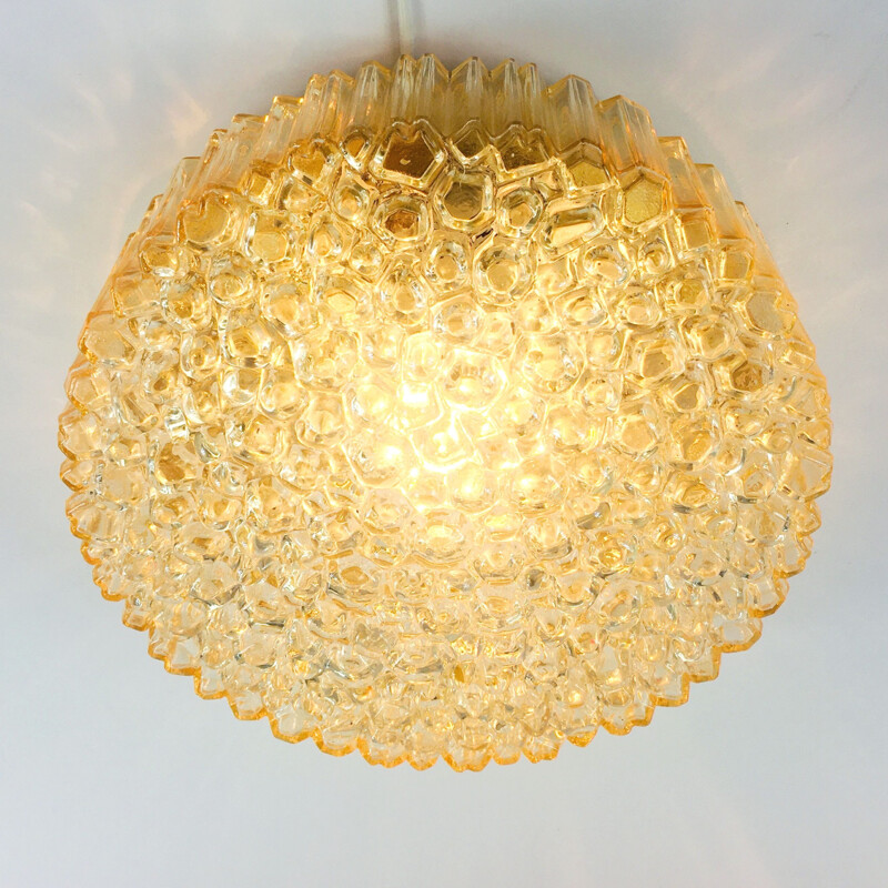 Mid-century German amber glass ceiling lamp by Helena Tynell for Limburg, 1970s