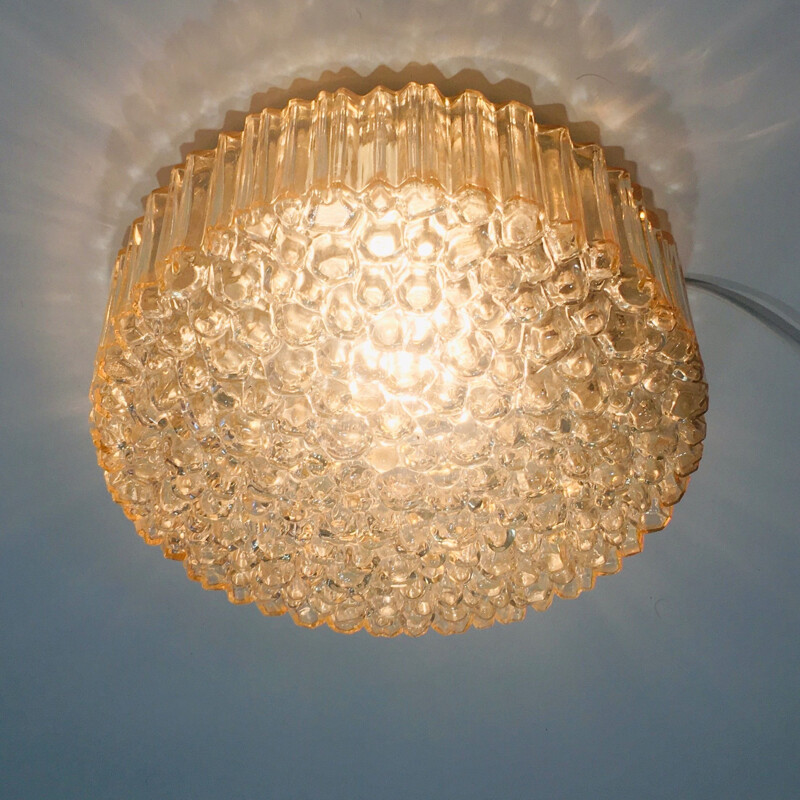 Mid-century German amber glass ceiling lamp by Helena Tynell for Limburg, 1970s