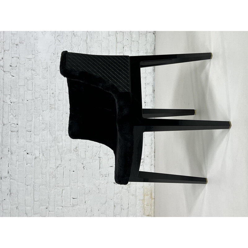 Coppia di poltrone vintage in abs nero e pelle nera intrecciata "Mademoiselle Kravitz" di Philippe Starck per Kartell