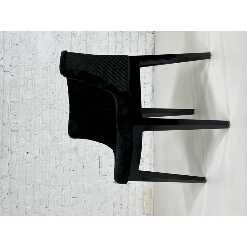 Pair of vintage black abs and black braided leather armchairs "Mademoiselle Kravitz" by Philippe Starck for Kartell