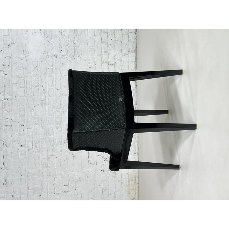 Pair of vintage black abs and black braided leather armchairs "Mademoiselle Kravitz" by Philippe Starck for Kartell
