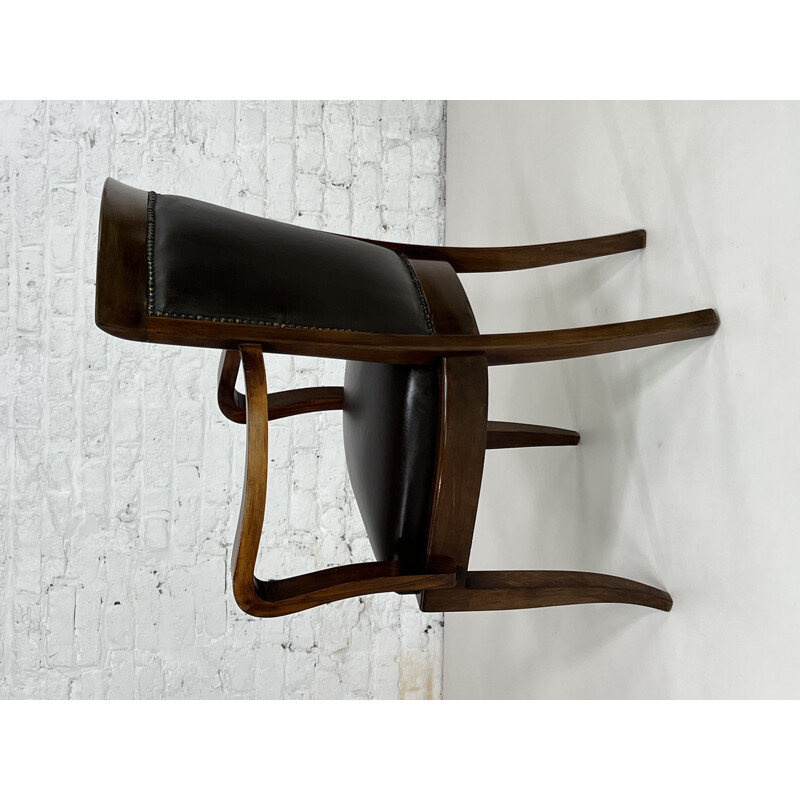 Vintage wood and leather office armchair