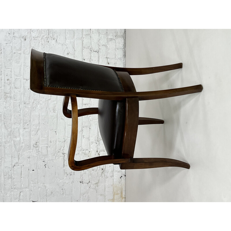 Vintage wood and leather office armchair