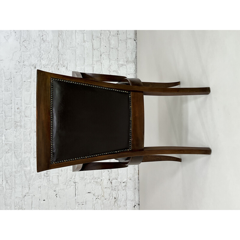 Vintage wood and leather office armchair