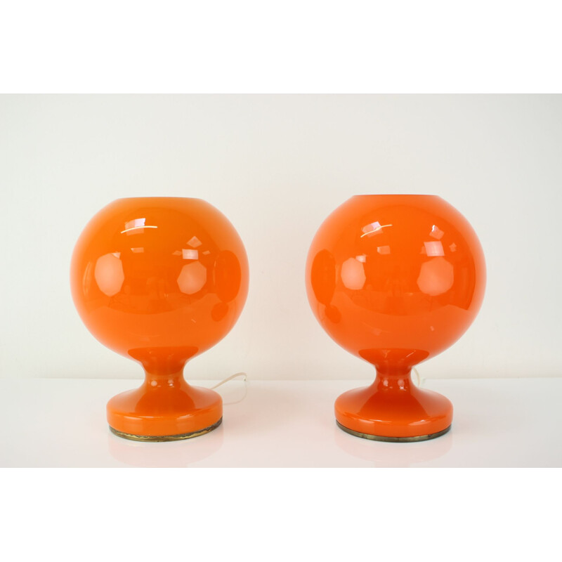 Paire de lampes vintage en verre orange par Valasske Mezirici, Tchécoslovaquie 1970