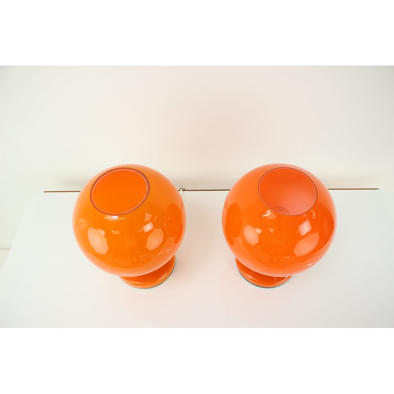 Paire de lampes vintage en verre orange par Valasske Mezirici, Tchécoslovaquie 1970