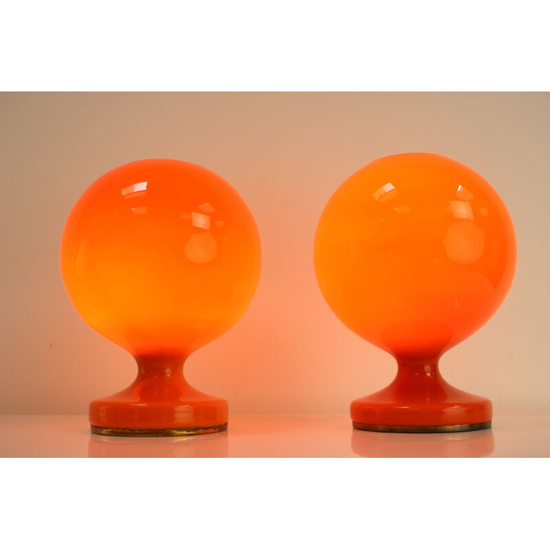 Paire de lampes vintage en verre orange par Valasske Mezirici, Tchécoslovaquie 1970