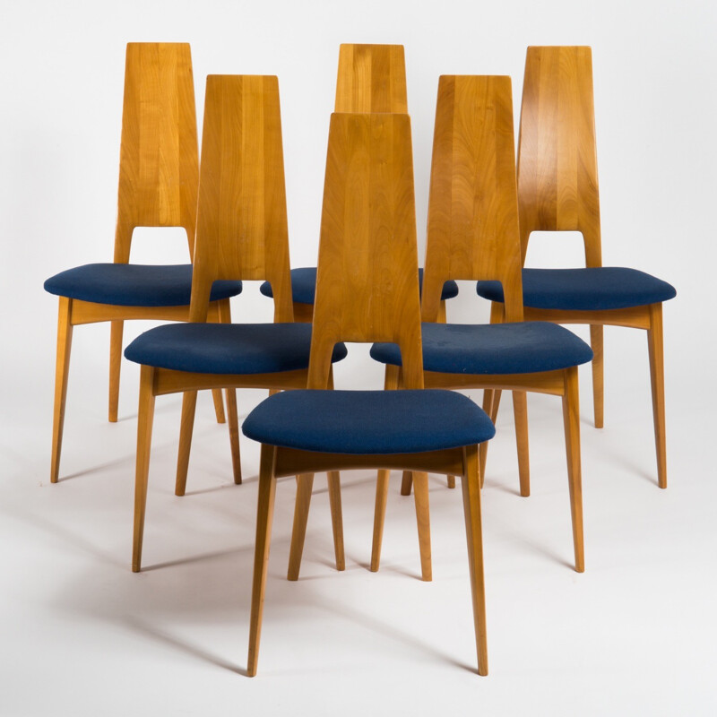 Suite de 6 chaises vintage en chêne et tissu Martin Dettinger - 1960