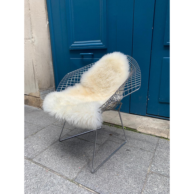 Vintage Diamond armchair with sheepskin by Harry Bertoia, 1960s