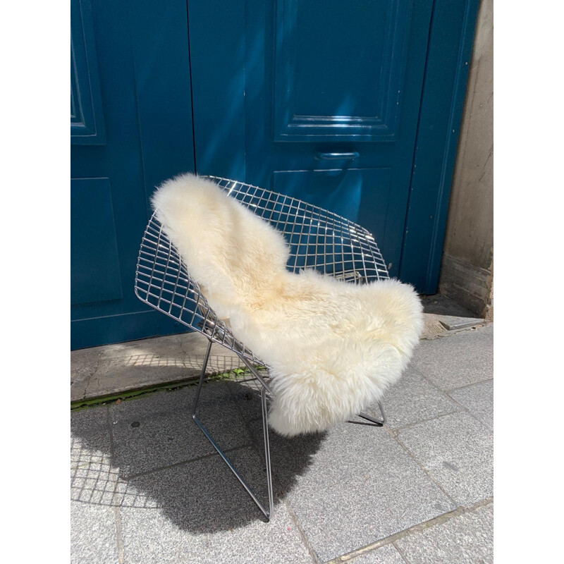 Vintage Diamond armchair with sheepskin by Harry Bertoia, 1960s