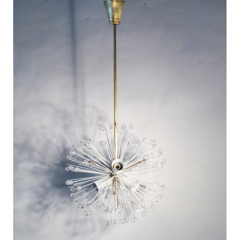 Vintage "Snowball" chandelier in glass and brass - 1950s