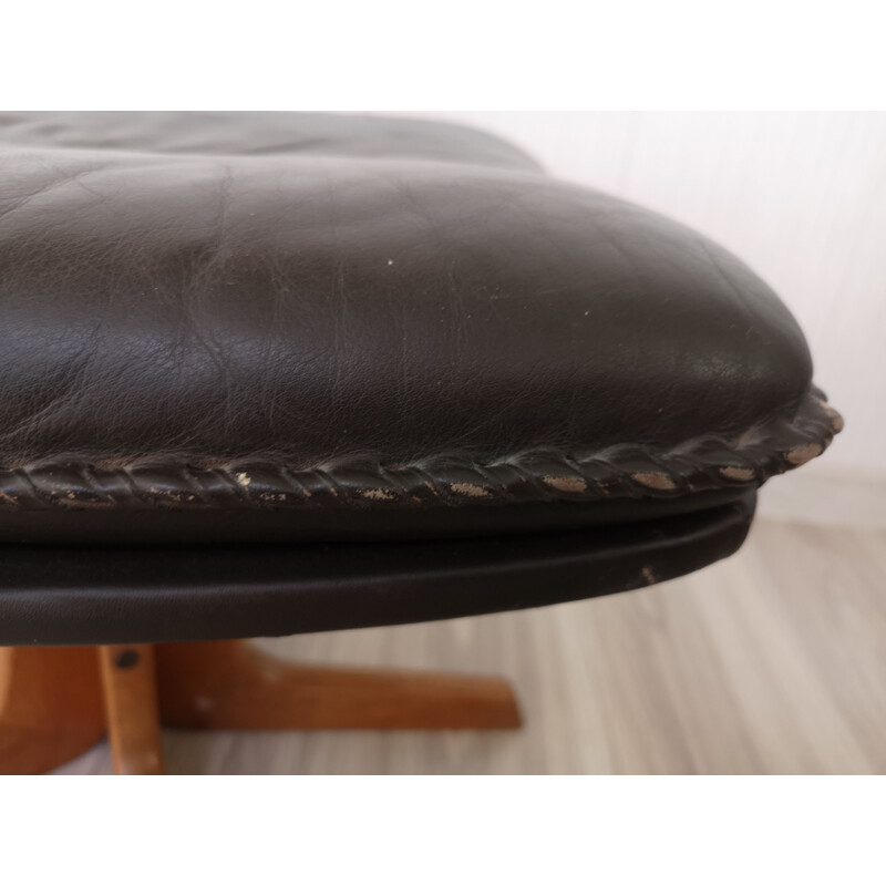 Mid century leather armchair with footstool by Berg C90, Denmark 1970s