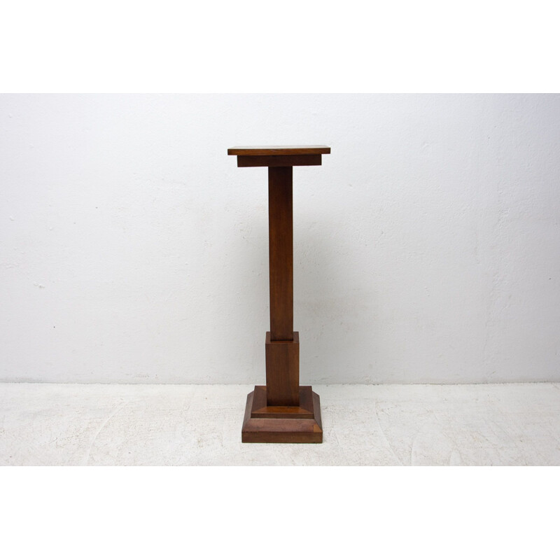 Vintage art deco pedestal column in solid wood, Czechoslovakia 1930