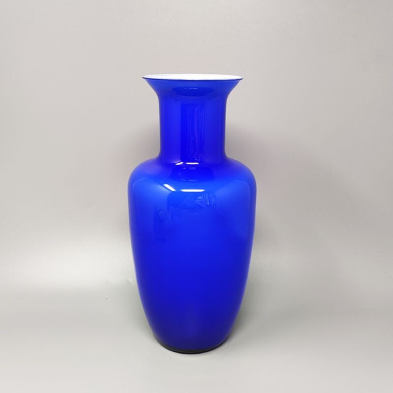 Jarrón vintage de cristal de Murano azul de Nason, Italia 1960