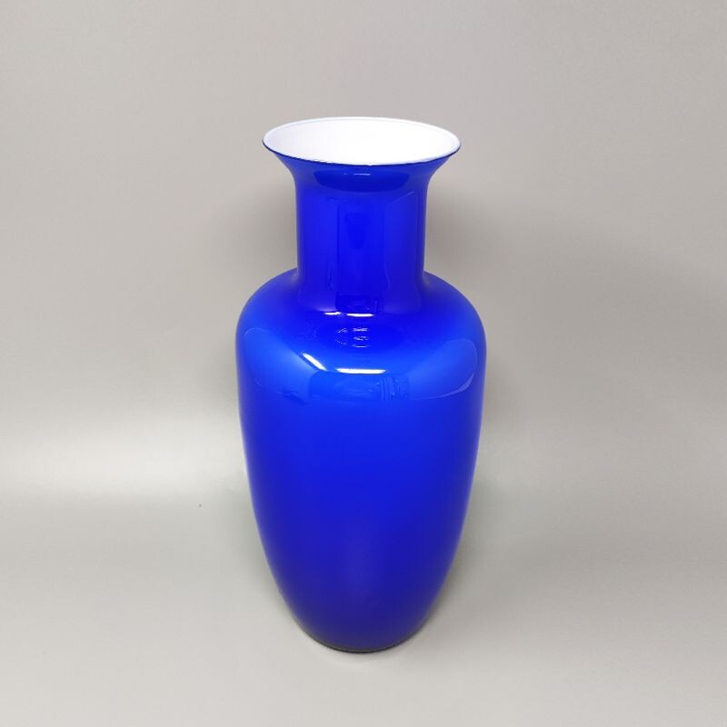 Jarrón vintage de cristal de Murano azul de Nason, Italia 1960