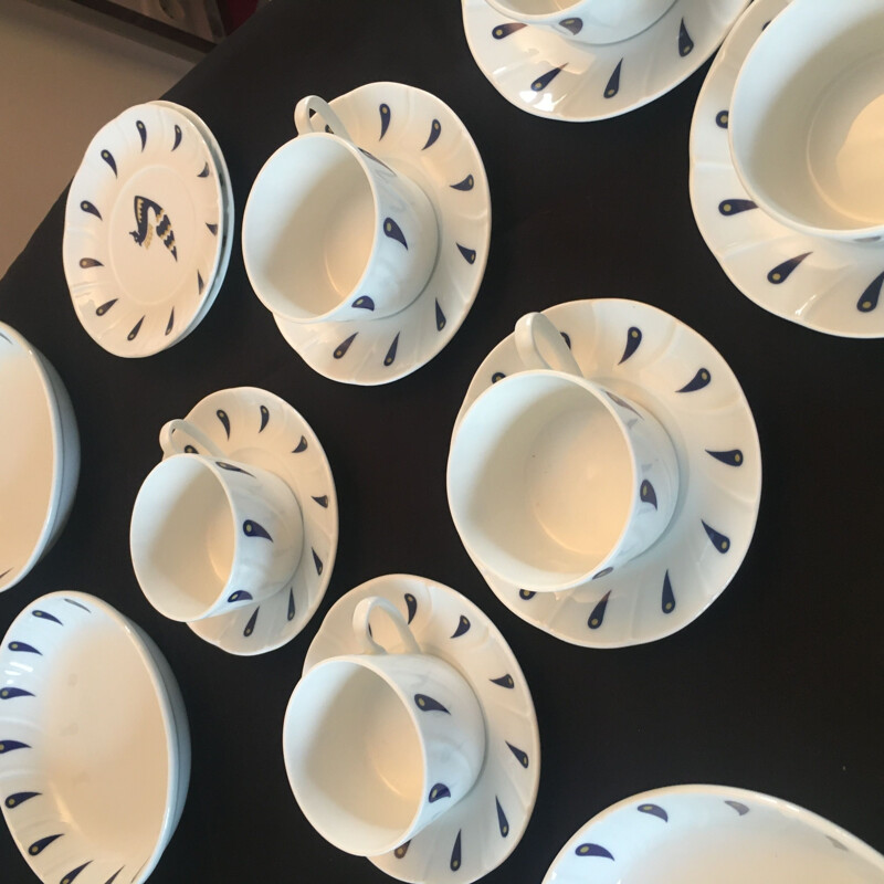 Set of 58 vintage porcelain pieces by Jean Picart Le Doux for Air France, 1970s
