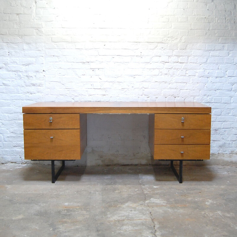 Vintage walnut veneer desk by Pierre Guariche for Meurop, 1960s