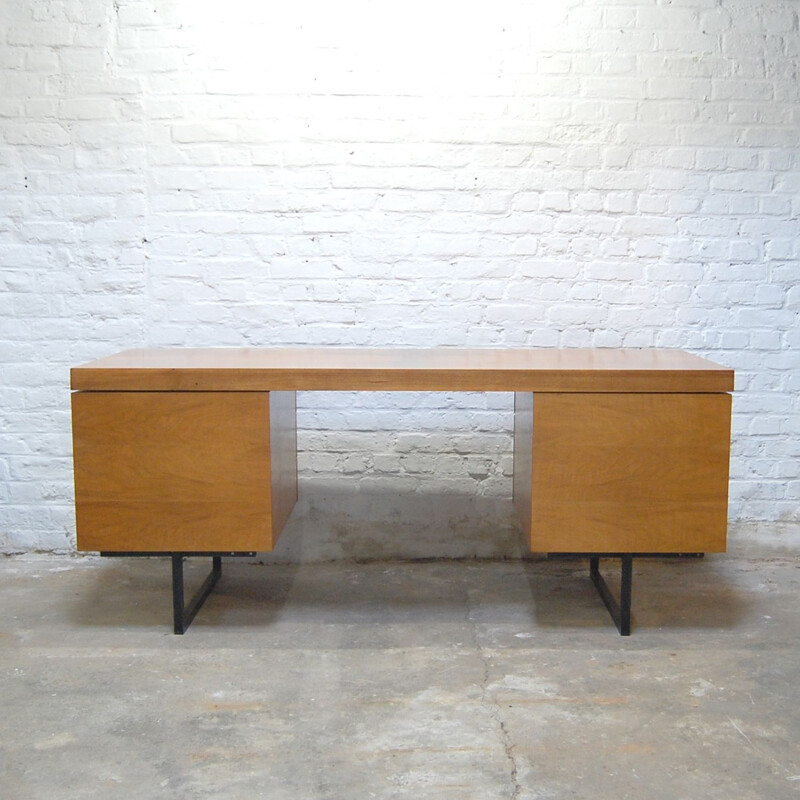 Vintage walnut veneer desk by Pierre Guariche for Meurop, 1960s