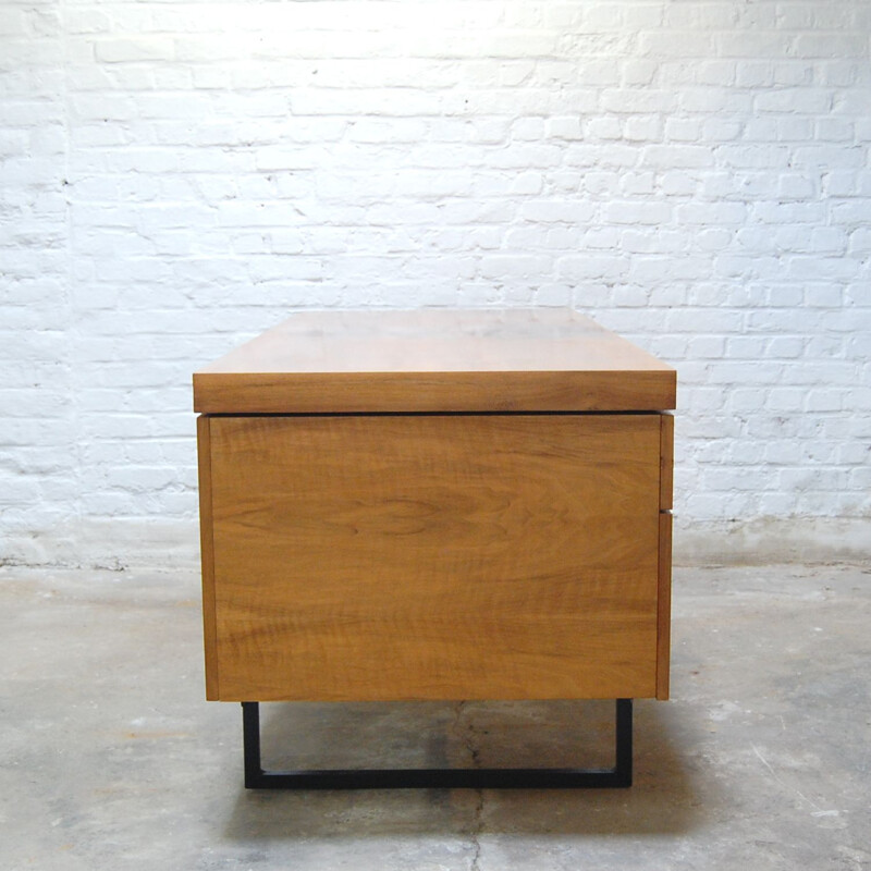 Vintage walnut veneer desk by Pierre Guariche for Meurop, 1960s