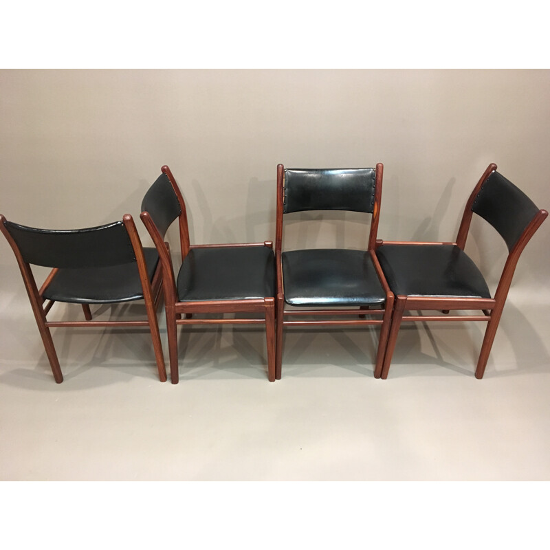 Set of 4 chairs in teak and leatherette - 1950s