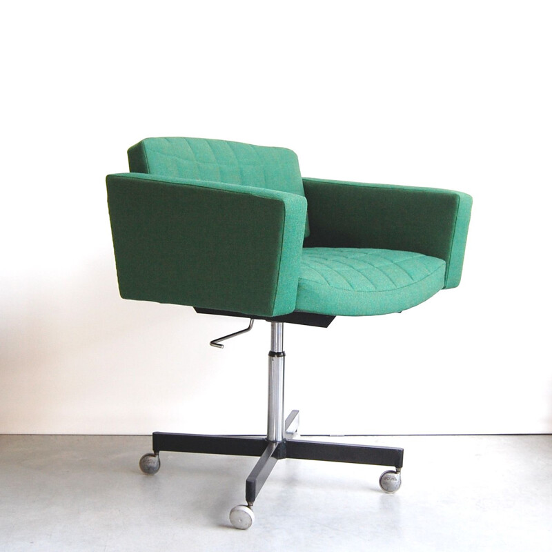 Vintage "Conseil" desk chair with green fabric by Pierre Guariche for Meurop, 1960s