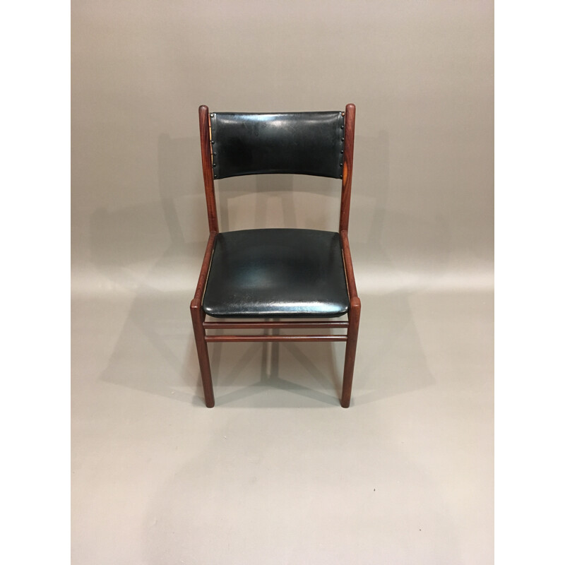 Set of 4 chairs in teak and leatherette - 1950s