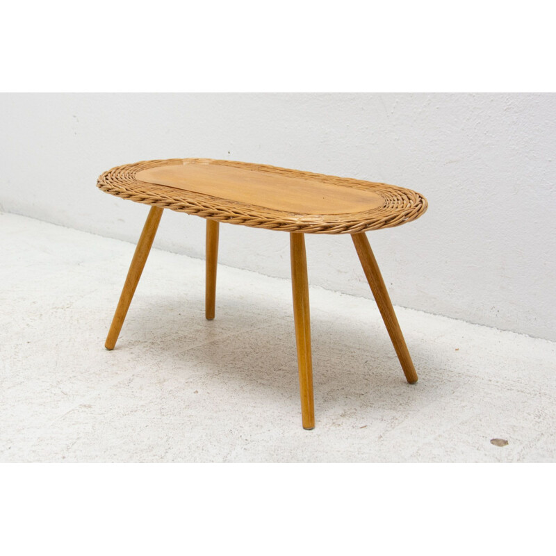 Vintage Rattan Hocker von Jan Kalous für Úluv, Tschechoslowakei 1960